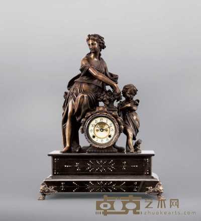 民国 法国铜雕人物座钟 高58cm